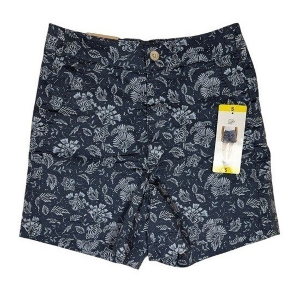 Jachs Girlfriend Navy Blue Floral Stretch Bermuda‎ Shorts Size S NWT B3-21